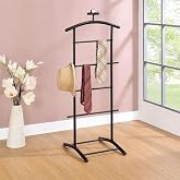 Kings Brand Freestanding Metal Suit Valet Stand with Tie Bar, Black | Complete Clothing Organizer with Hanger, Trouser Bar &amp; Shelf Keeps Jackets, Pants, Ties, Belts &amp; Accessories Organized