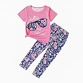 4-7T Kids Toddler Girls Print Outfits Short sleeved Flower Printed Top+Flower Print Pants Set