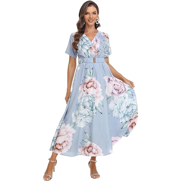 BOKALY Women's Floral Spaghetti Strap Sundress - V-Neck, Gathered Front, With Pockets, Knee Length Summer Dress - View #10