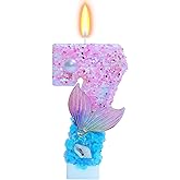 Mermaid Themed Birthday Candles, Number 7 Girls Glitter Birthday Party Supplies,Anniversary Party Decor,2.87 inch Cake Topper Decorations (Mermaid Themed, Number 7)
