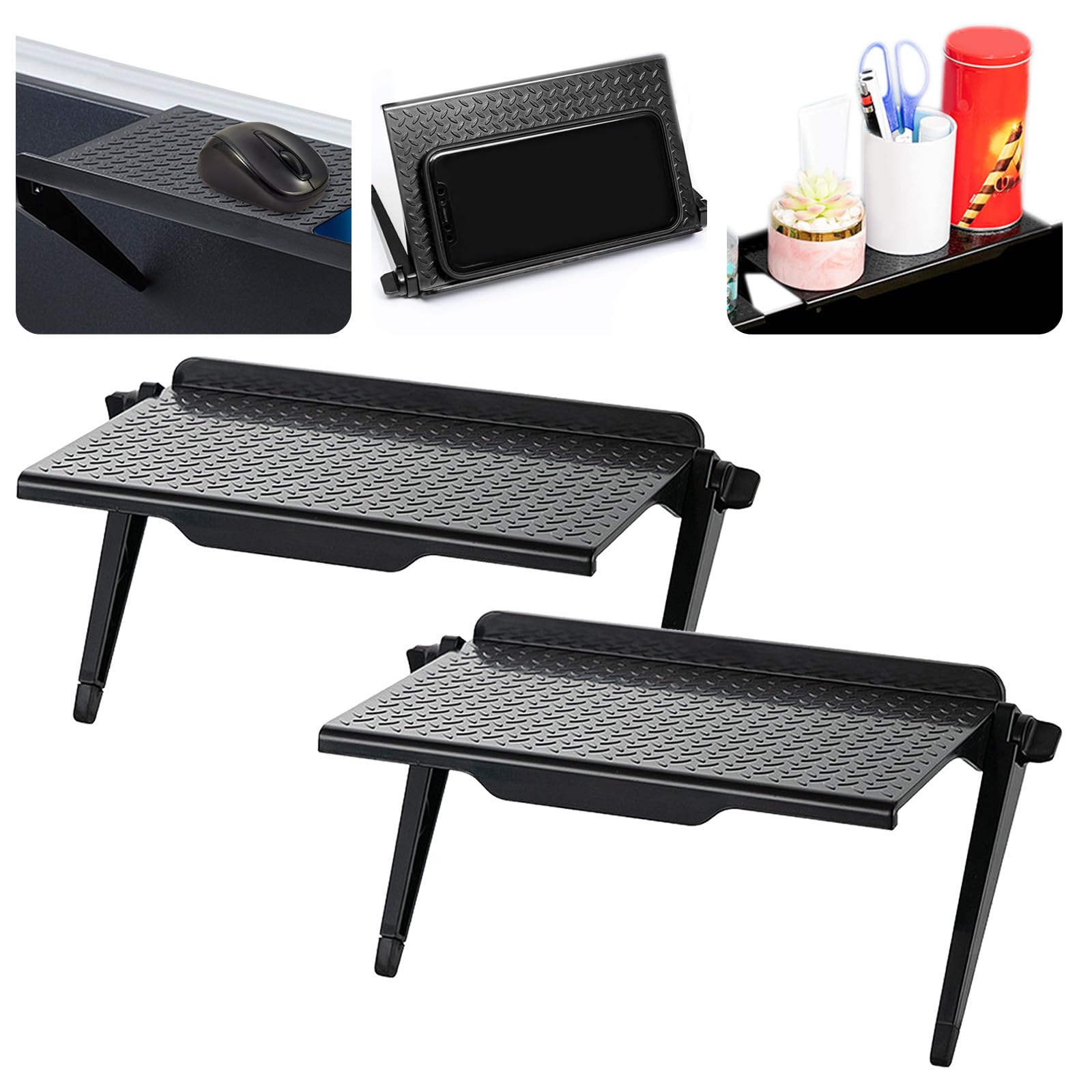 FORYNXHWIN 2 Pcs TV Top Shelf - Adjustable Screen Top Shelf, Computer Monitor Flat Panel Mount, Perfect for Cable Boxes, Media Boxes, Remote Controls, and Routers (11 X 22cm Black)