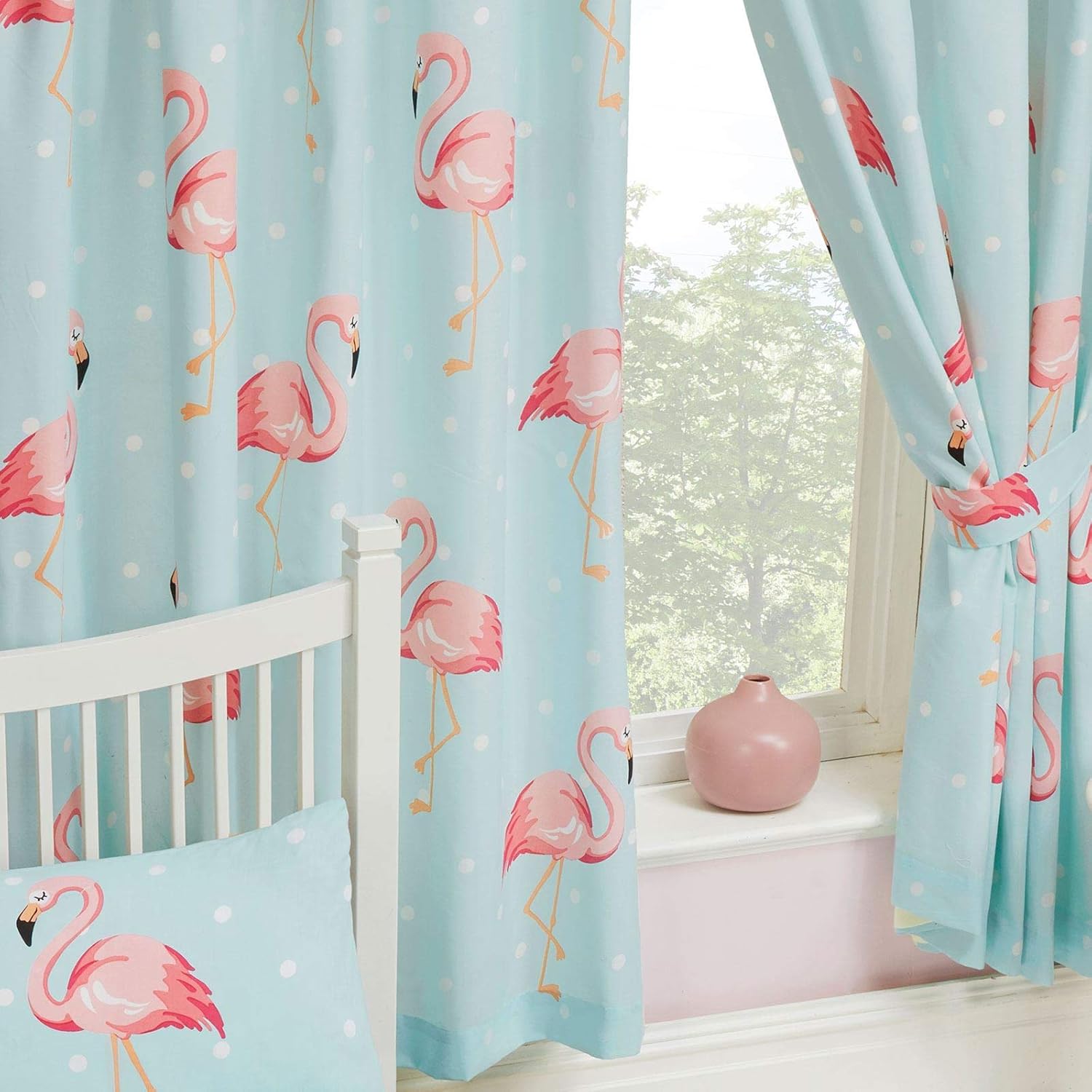 Price Right Home Fifi Flamingo Polka Dot Pink/Blue Kids Bedroom Range - Fitted Sheet Sets and Curtains Available (72" Curtains)