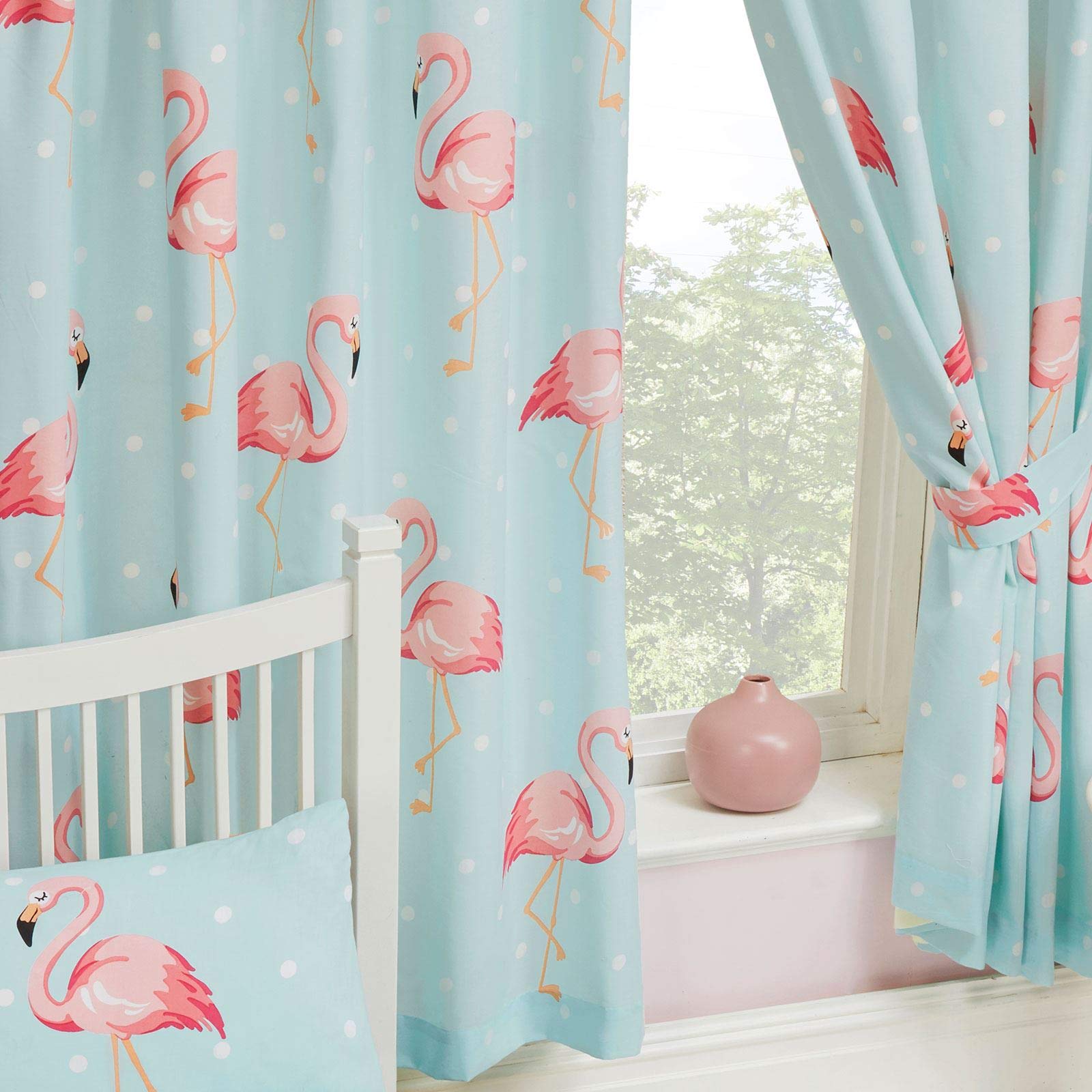 Price Right Home Fifi Flamingo Polka Dot Pink/Blue Kids Bedroom Range - Fitted Sheet Sets and Curtains Available (72" Curtains)