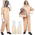 Yeatruojeet Professional Beekeeping Suit Outfit Apiarist Full Body Suit Beekeeping Jacket with Gloves &Ventilated Hood Beekeeper Hat for Backyard Beginner Beekeepers (Apricot, XL/5'7"-5'11")
