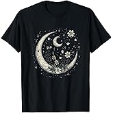 Mystic Cottagecore Lunar Celestial Flowers Stars & Moon T-Shirt