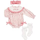 GRNSHTS Baby Girl 1st Birthday Outfits One Year Old Printed Romper Embroidery Bodysuit Cake Smash Clothes