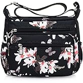 Nawoshow Nylon Floral Multi-Pocket Crossbody Purse Bags for Women Travel Shoulder Bag