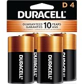 Duracell Coppertop D Batteries, 4 Count, 10-Year Shelf Life, Long-lasting