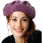 Winter Warm Rhinestone Beret Hats for Women 2 Layers Wool French Knit Cap Lady