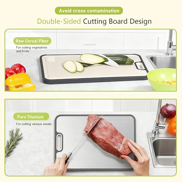 FIRE HIVE KITCHEN UNIVERSAL HIGH STRENGTH PURE TITANIUM & PLATYCODON PP MATERIAL DOUBLE SIDED CUTTING BOARD,SUITABLE FOR NON-TOXIC CUTTING BOARDS WITH JUICE TROUGHS FOR HOME AND KITCHEN USE