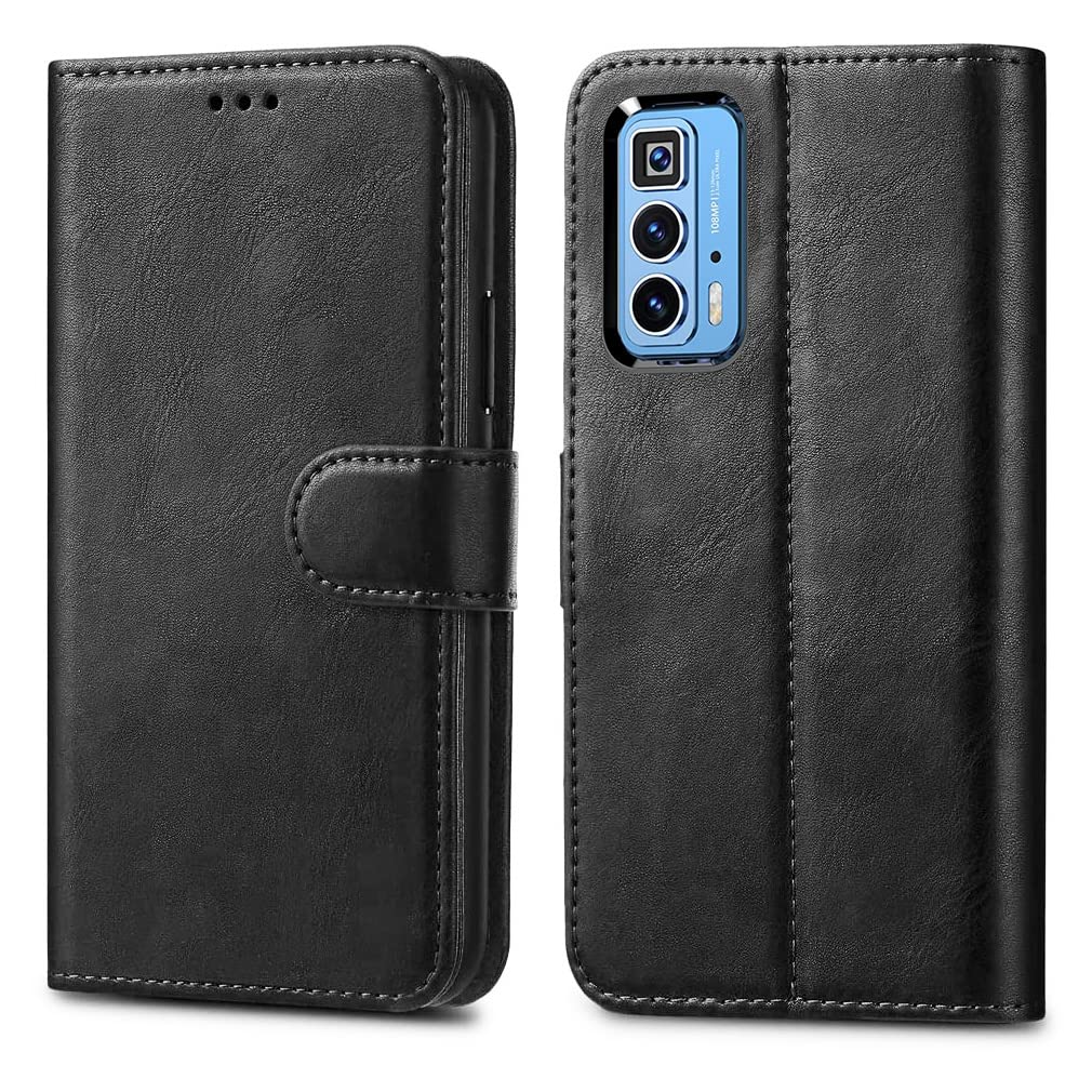 GAPlus PU Leather Flip Cover Wallet Case For Motorola Moto Edge 20 Pro 5G Card Holder Magnetic Kickstand Black