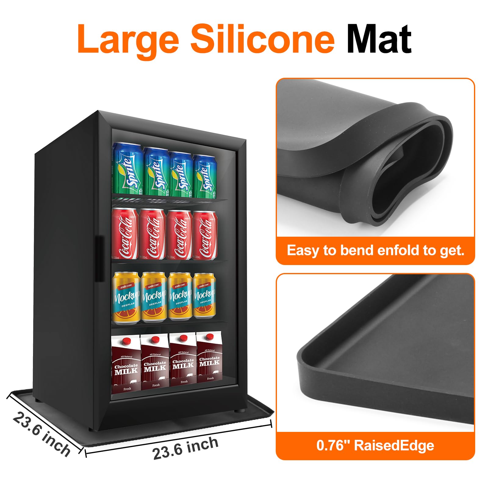 Mini fridge Silicone Mat with Raised Edge, Under Washing Machine Pad Under Mini Refrigerator Freezer Protect From Appliance Leaks Water Spills absorbent (Black, 24'' x 24'')