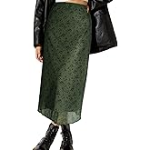 Avanova Women Floral Boho High Waisted Midi Skirts Flowy Summer Long Skirts Green Flower Large