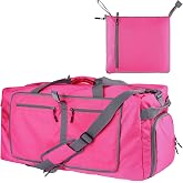 60L Duffle Bag with Shoes Compartment - Foldable&amp;Large Capacity Travel Duffel Bags, Lightweight &amp; Water-Resistant Gym Bag - Rose