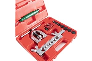 XUNTUI Brake Line Flaring Tool Kit 3/16",1/4", 5/16", 3/8",1/2 ",5/8" Double & Single Flare Tubing Flare Tool&7 Adapters for Copper and Aluminum Fuel Line Tube, Red Storage Case Included