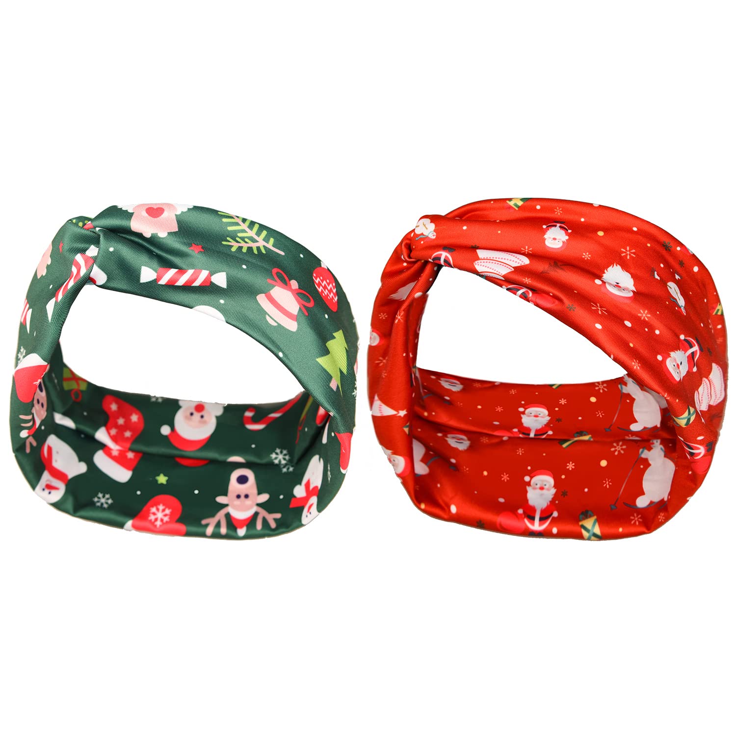 AOVNA 2 Pack Christmas Turban Headbands for Women Wide Boho Head Scarfs Wraps Yoga Hairbands