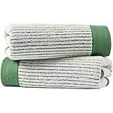 sense gnosis Hand Towels Set of 2 100% Cotton Absorbent Beige Ribbed Striped Green Border Decorative Bath Hand Towels for Bathroom Gym Camping