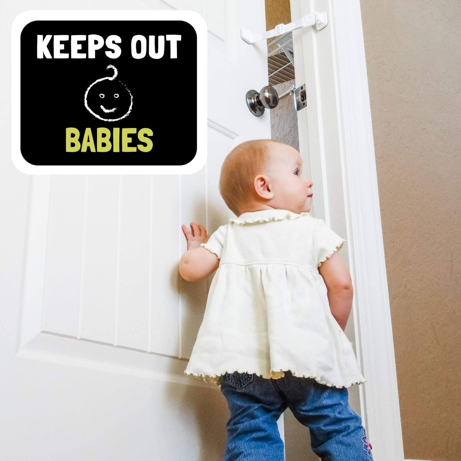 Door Buddy Baby & Cat Proof Latch - Grey. Adjustable Cat Strap Keeps Baby Out. Simple Child Safety Lock. Interior Alternative - Image 5
