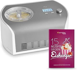 Eismaschine Elli 1,2 L mit selbstkühlendem Kompressor 135 W, aus Edelstahl mit entnehmbarem Eisbehälter, inkl. Rezeptheft