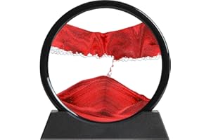 KPNUWN Moving Sand Art Liquid Motion, 3D Deep Sea Sandscape Color Quicksand Decor, Round Glass Moving Sand Art Picture Relaxing Desktop Home Office Work Decor (Red, 7 inch)