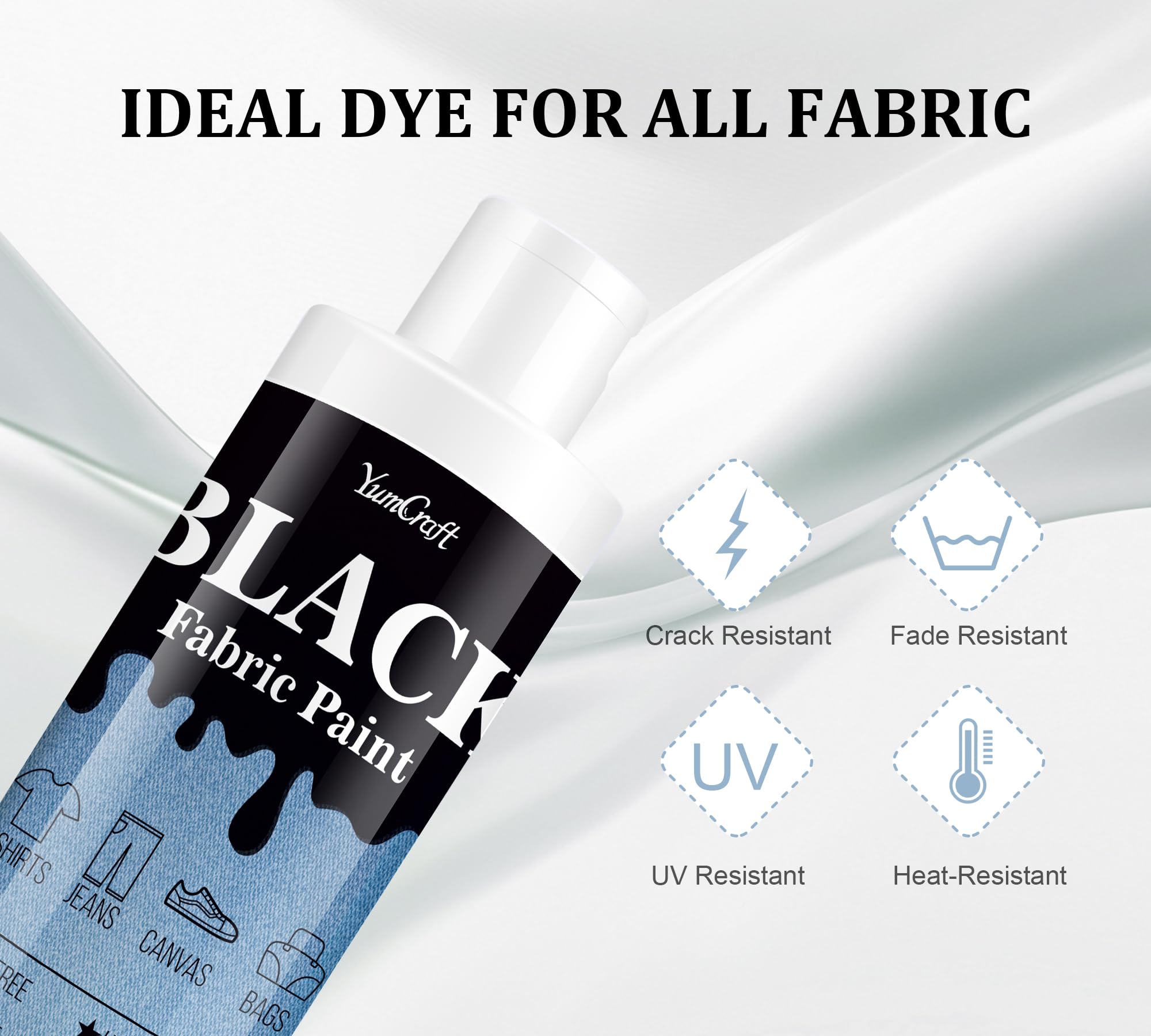 Fabric Paint Black, 8.5oz Fabric Paint for Clothes Permanent, Fabricoat Textile Paint Non-Toxic, Clothing Medium Dye Soft for Fabric Diy Crafts, T-Shirts, Shoes, Jeans, Canvas, Leather