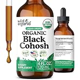 USDA Organic Black Cohosh for Menopause - Supplements for Women - 4 oz | Menopause Supplements for Women - Black Cohosh Supplements - 540 mg Black Cohosh Root Extract Tincture - Alcohol-Free Drops
