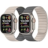 Tasikar Double Sided Wearable Magnetic Band Compatible with Apple Watch 49mm 46mm 45mm 44mm 42mm, Soft Silicone Sport Strap Loop for iWatch Ultra 3 2 1 SE Series 11 10 9 8 7 6 5 4 3 2 1, Beige Grey