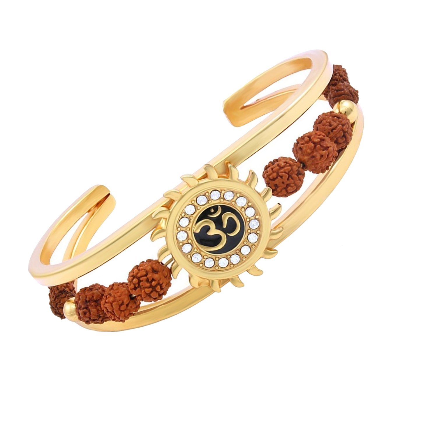 rudra divine rudraksh american diamond gold meena om sun cuff kada bracelet for men