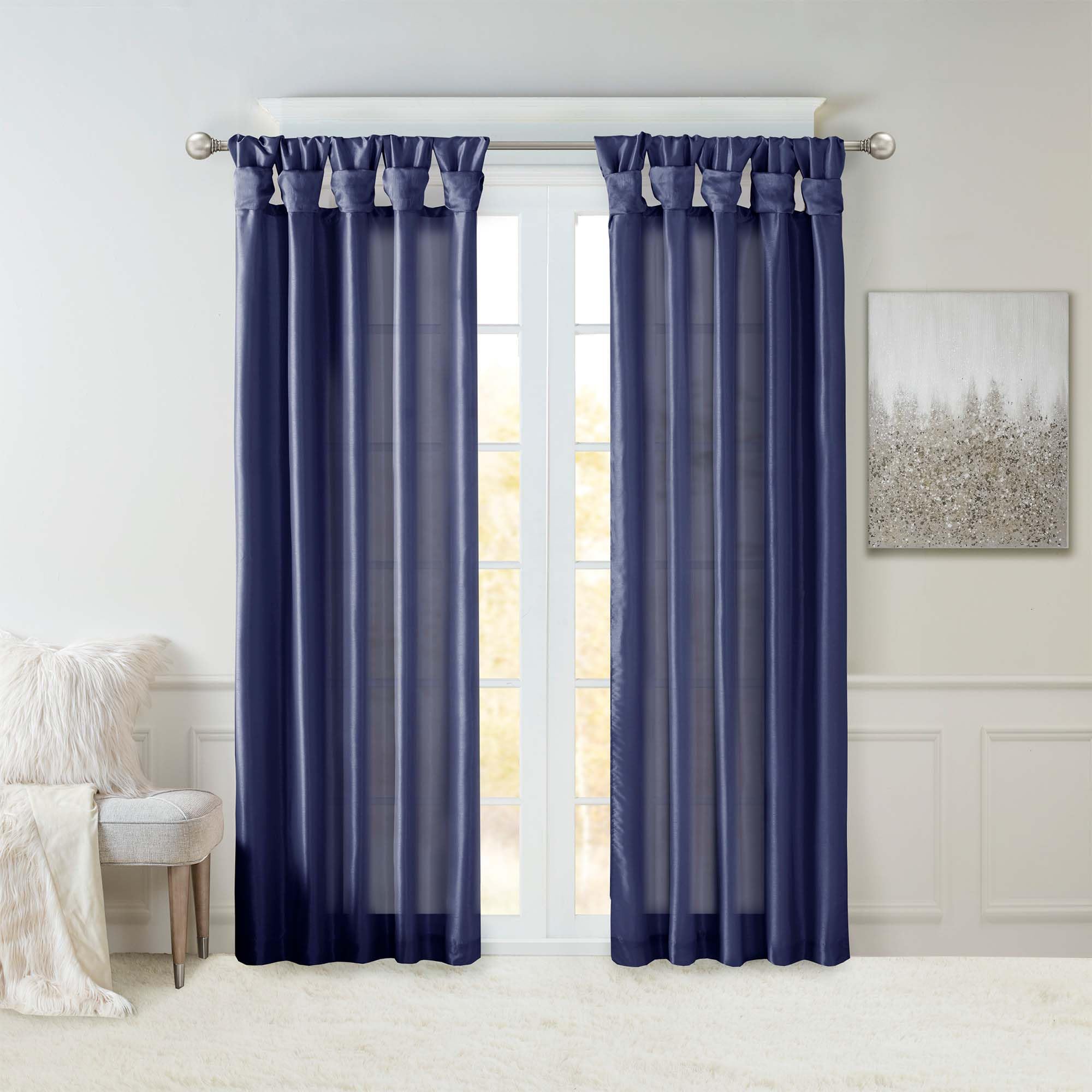 Madison Park Emilia Faux Silk Single Curtain with Privacy Lining, DIY Twist Tab Top, Window Drape for Living Room, Bedroom and Dorm, 95" L x 50" W, Navy — image 1