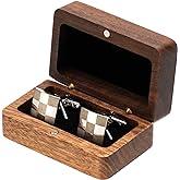 COSISO Natural Walnut Wooden Cufflink Box For Jewelry Storage,Small Cuff Links Display Case for Men (A)