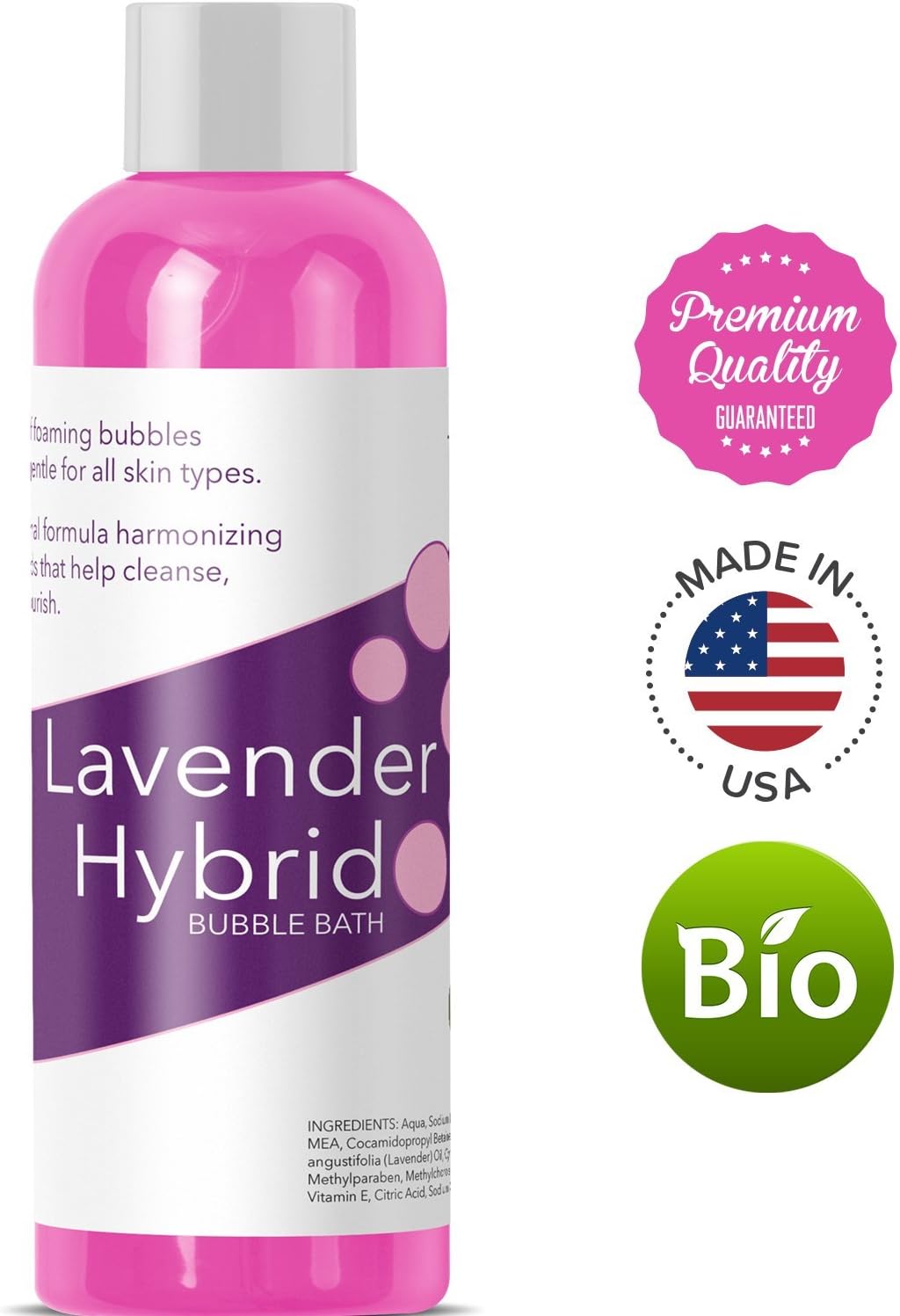 Bubble Bath for Women, Men and Teens - Lavender Hybrid, Gentle, and Safe for Sensitive Skin - With Vitamin E and Aloe Vera, 16 oz.: Health & Personal Care