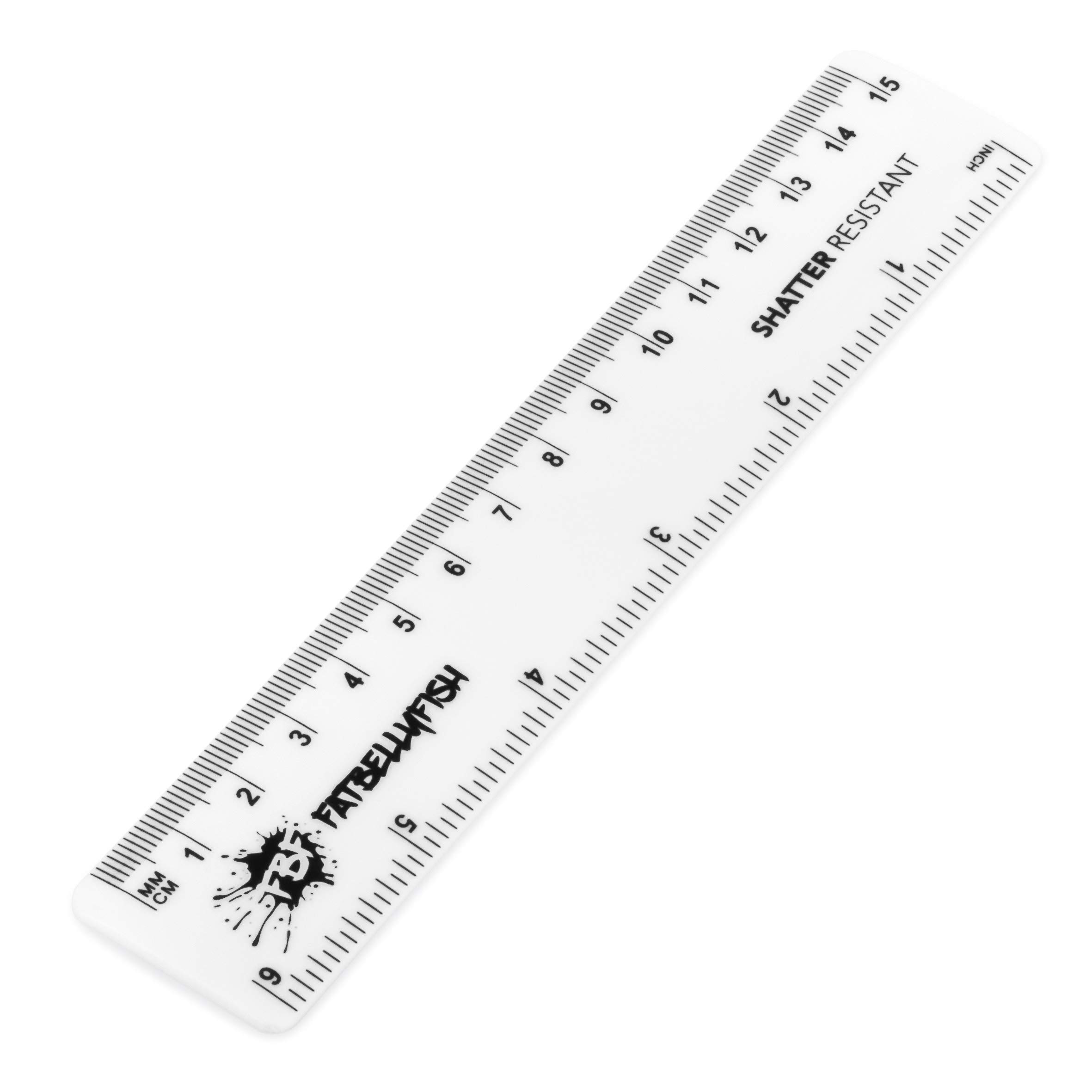 6 Inch / 15cm Ruler - Shatter Resistant - Single - White - Fat Belly Fish