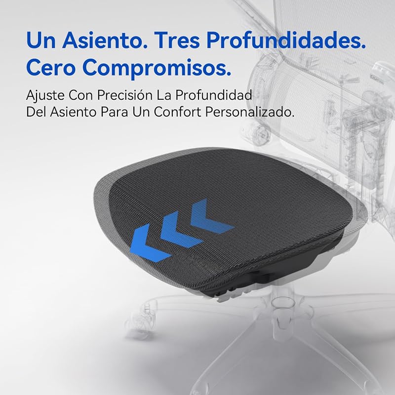B300 Pro Silla Ergonómica Oficina Soporte Lumbar Adaptativo, Negro — foto 6 de 8