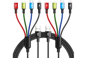 MINLU Multi Charging Cable,3.5A Multi Charger Cable,Braided 4 in 1 Charging Cable,Multi USB Cable, Fast Charging Cord with IP/Type C/Micro USB Port for Cell Phones/Tablets/Samsung Galaxy & More(2Pack 4Ft)