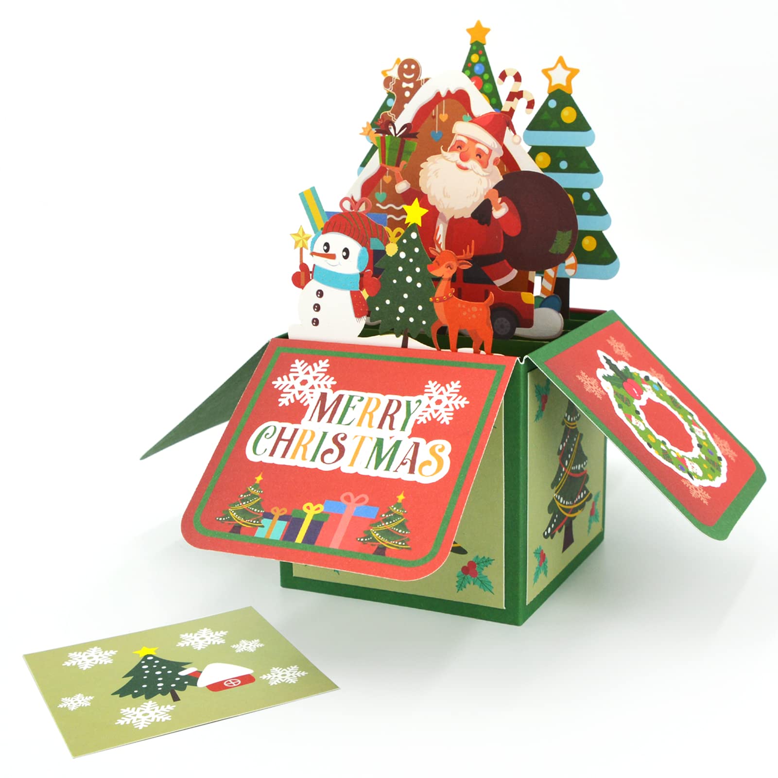 Fassory 3D Christmas Card with Envelope, Merry Christmas Pop Up Card, 3D Box Greeting Card (Santa Is Here)