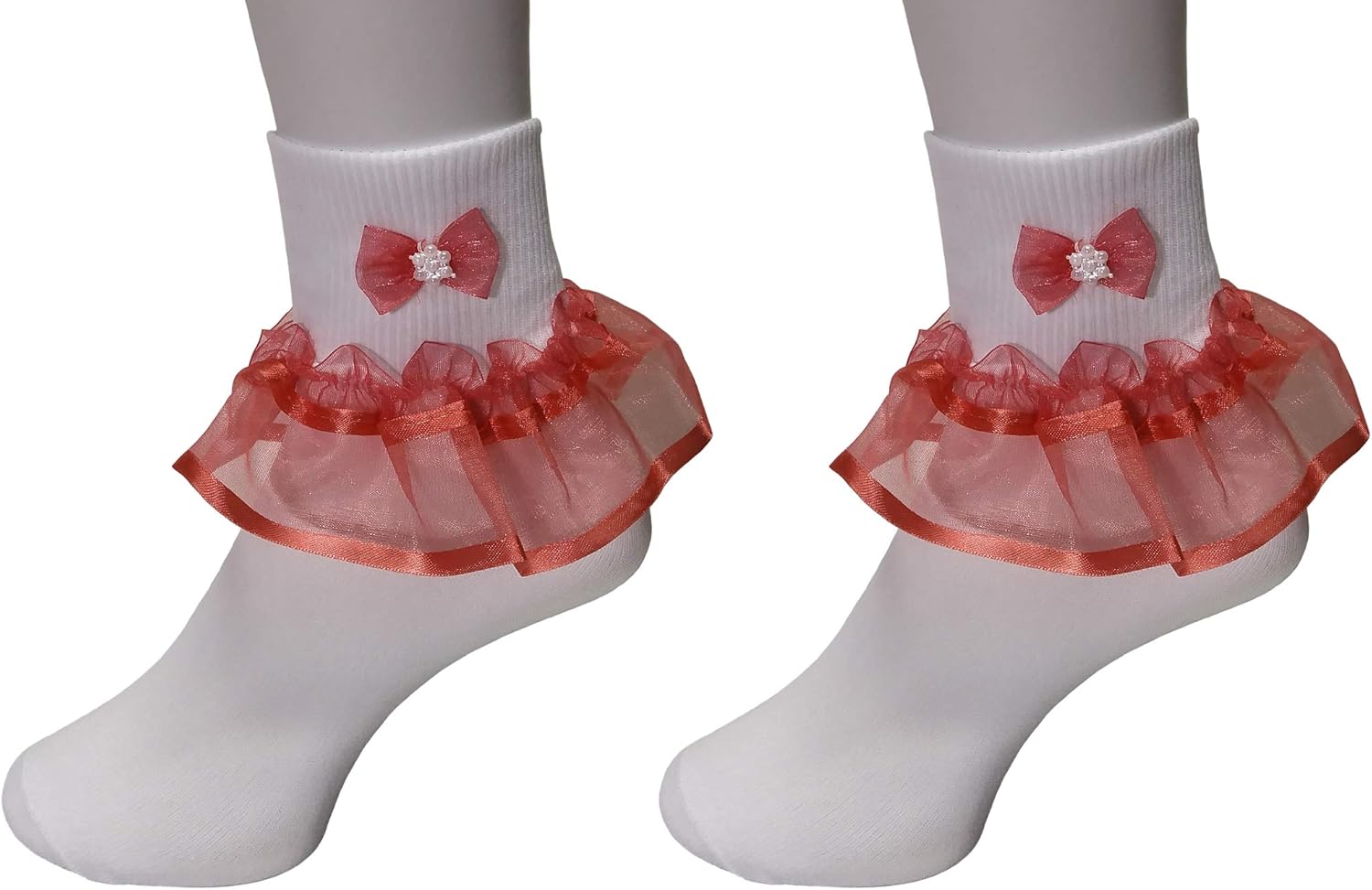 Girls Ruffle Socks 2 Pairs Big Full Organza with Trim and