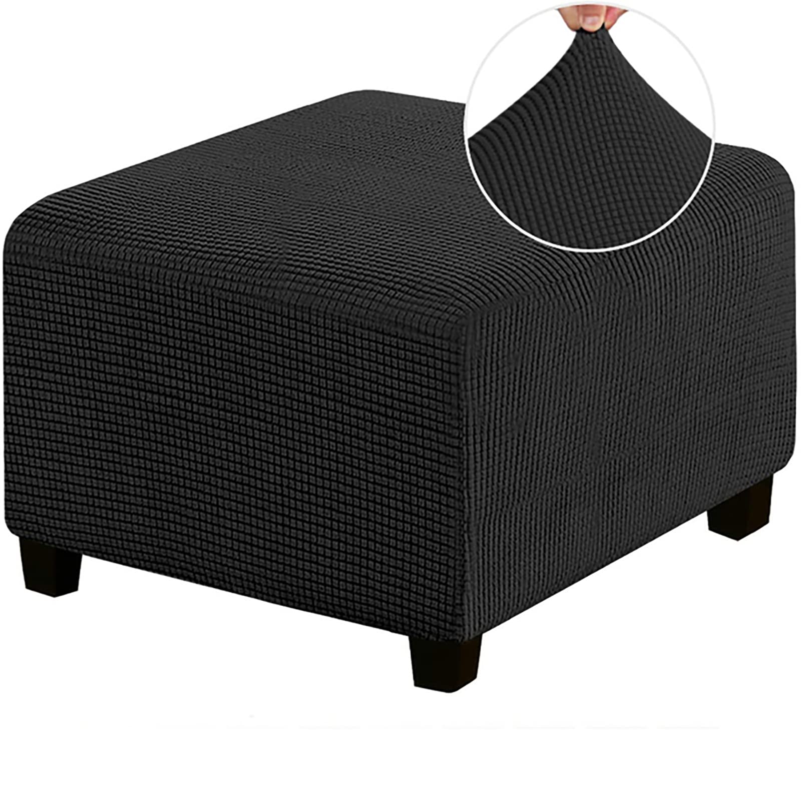 HJLRR Square Ottoman Cover, Feature Stretch Thick Soft Jacquard Fabric Footstool Protector Covers, Removable Anti-Slip Furniture Protectors Storage Foot Stool,black,M