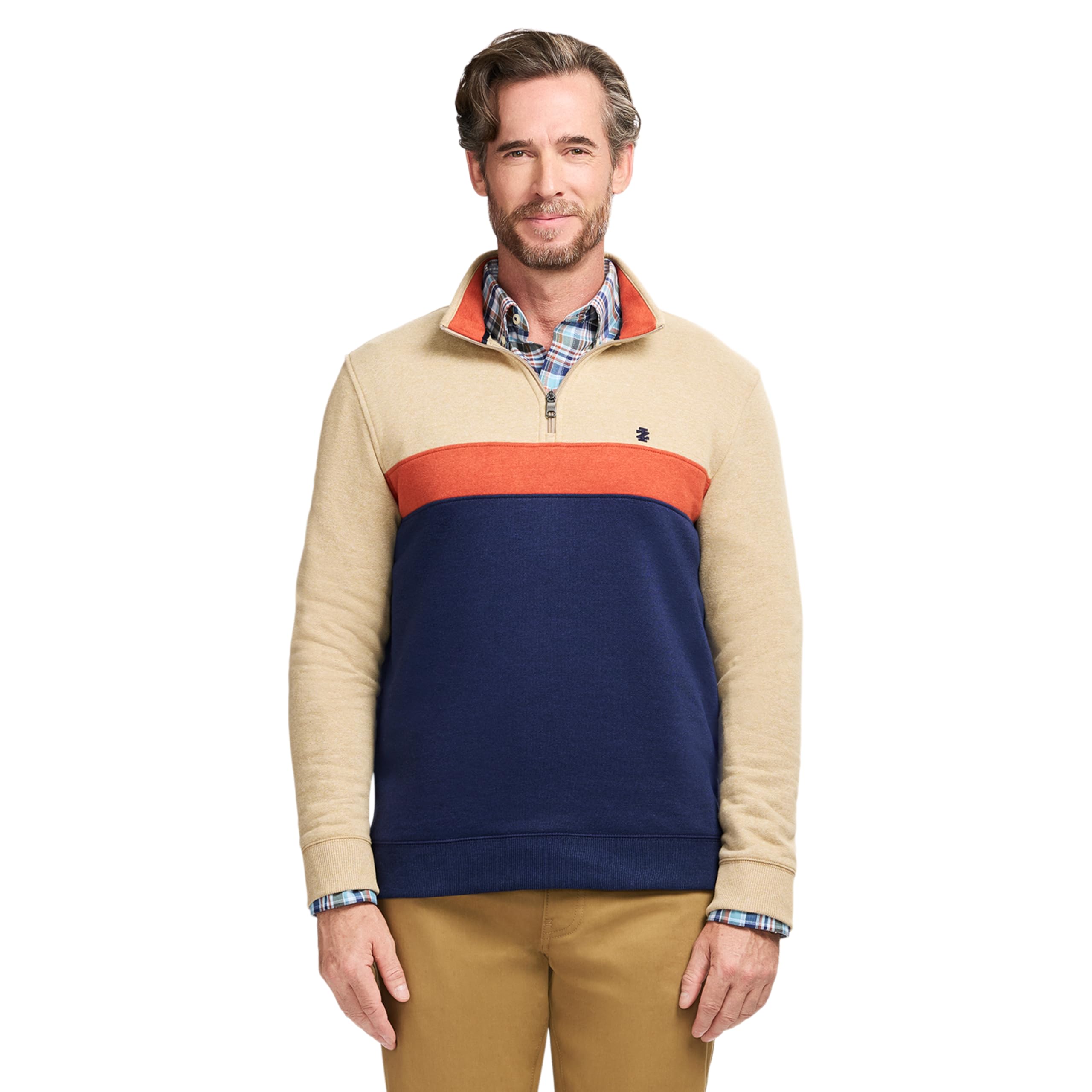 IZOD Men’s Advantage Performance Quarter Zip Fleece Pullover Sweatshirt, Camel Heather Stripes, XX-Large