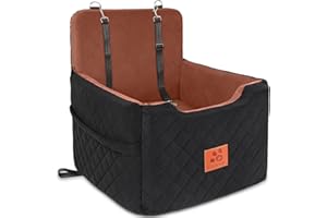 GL GLENSLAVE Dog Car Seat for Small/Medium Dogs Under 35lbs,Memory Foam Dog Booster Seats,Detachable and Washable Traval Pet Car Seat, Dogs Bed with 2 Safety Belts(Balck/Brown)