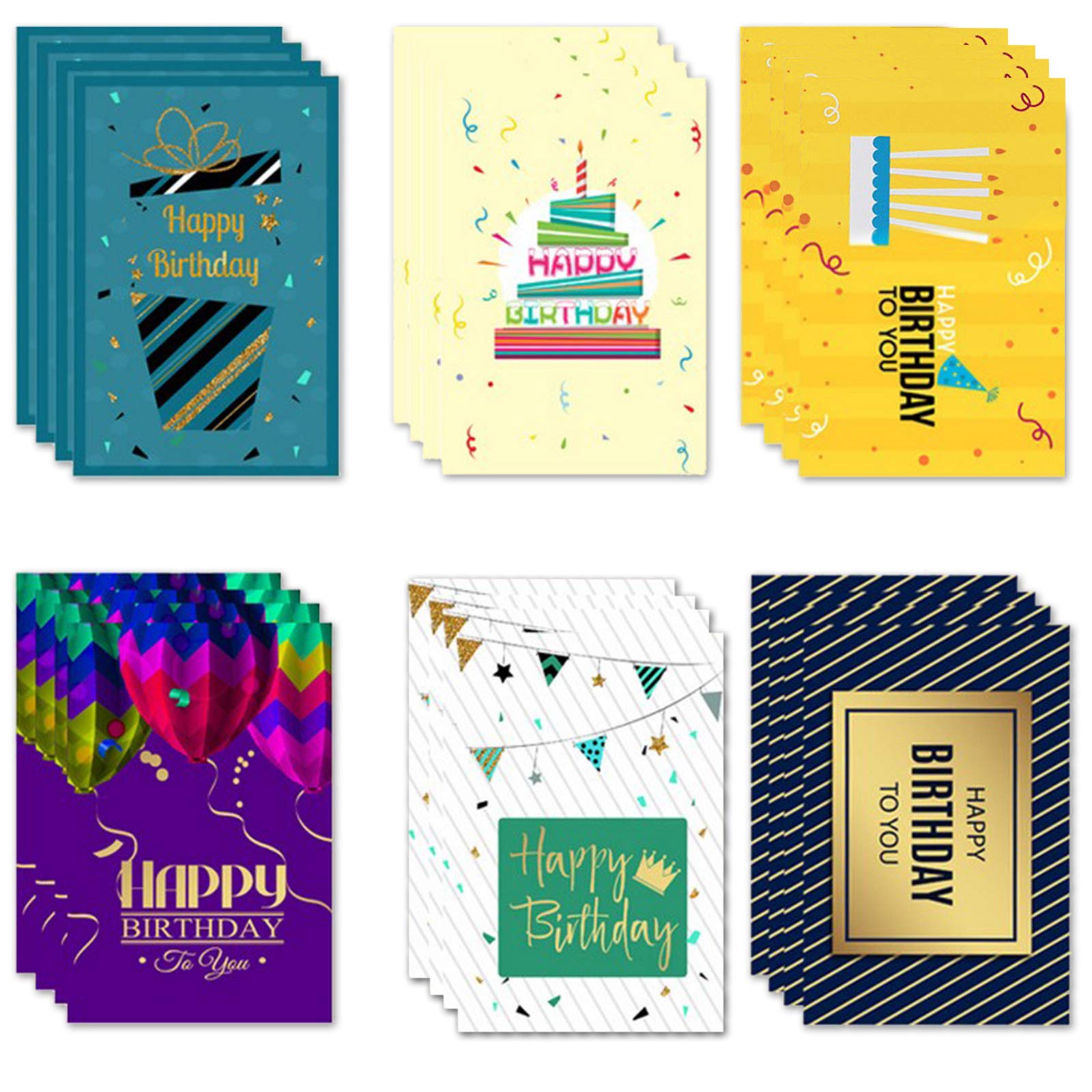 24 Pieces Birthday Card, Multipack Happy Birthday Cards with Envelopes and Stickers for Adults and Kids