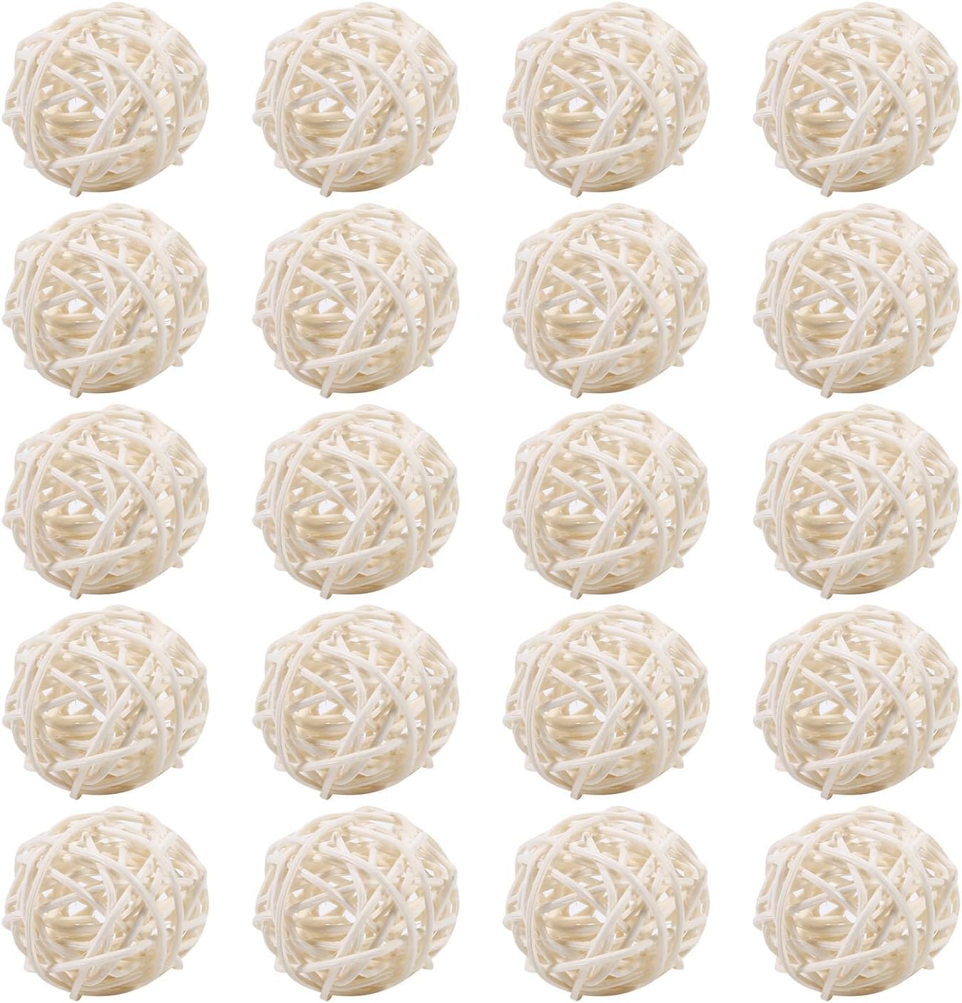 Hapivida 20Pcs Wicker Rattan Balls, Decorative Party Orbs Spheres Vase Fillers Small Animal Activity Toys for DIY Craft, Party, Wedding Table Decoration, Baby Shower (White)