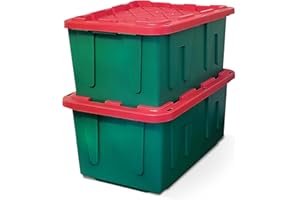 HOMZ 2-Pack Durabilt, Heavy Duty Plastic Storage Box with Lids, 27 Gallon, Green/Red