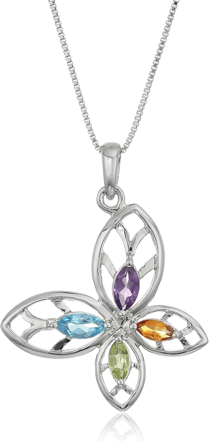 Amazon.com: Sterling Silver Multi Gemstone Butterfly Pendant Necklace 