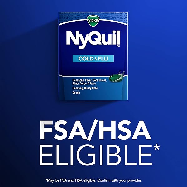 VICKS NYQUIL COLD & FLU RELIEF OVER-THE-COUNTER MEDICINE, POWERFUL MULTI-SYMPTOM NIGHTTIME RELIEF FOR HEADACHE, FEVER, SORE THROAT, MINOR ACHES & PAINS, SNEEZING, RUNNY NOSE, AND COUGH, 48 LIQUICAPS