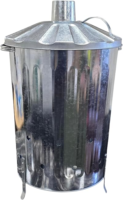 Srendi Garden Incinerator 90L Galvanised Steel with Chimney Lid UK Made
