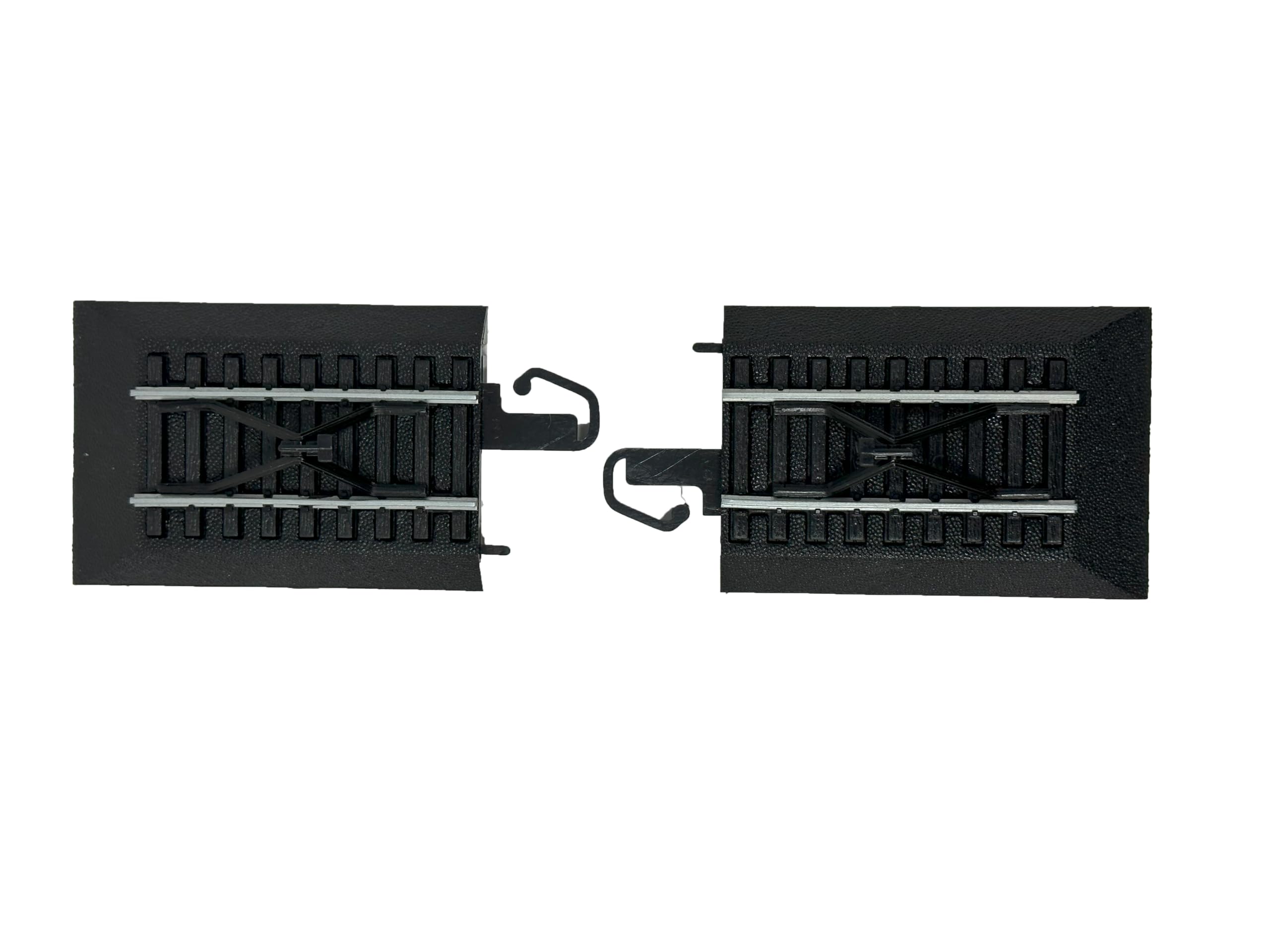 Bachmann Trains - Snap-Fit E-Z TRACK HAYES BUMPERS (2/card) - STEEL ALLOY Rail With Black Roadbed - HO Scale Grey, 8