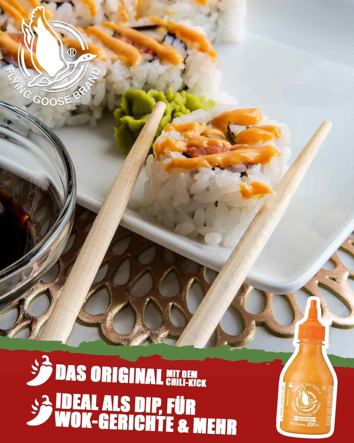 FLYING GOOSE Sriracha Mayoo Sauce, pikante Mayonnaise, leicht scharf, orange Kappe, Würzsauce aus Thailand, vegetarisch, 1 x 200 ml 4