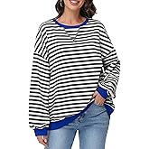 Simlakey Women Oversized Striped Sweatshirt Casual Long Sleeve Pullover Shirt Crew Neck Color Block Loose Top Fall Winter