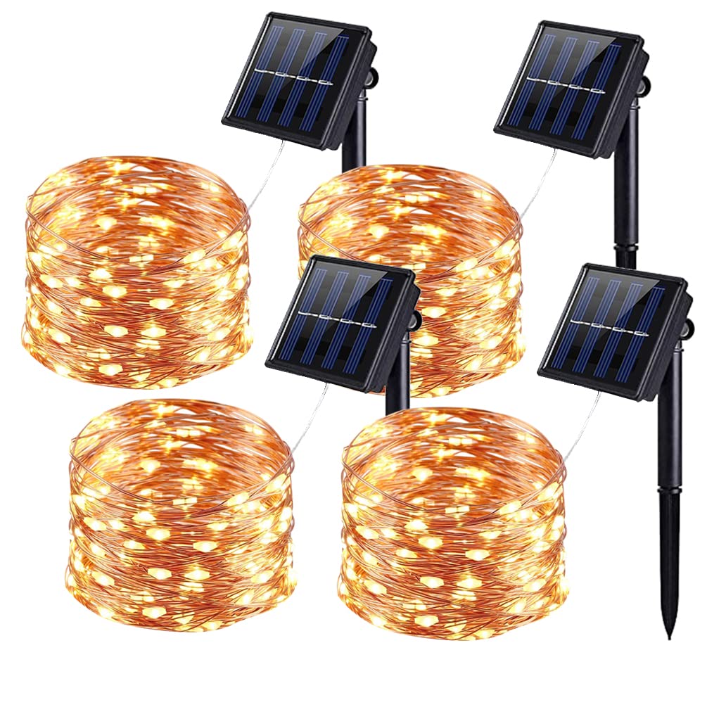 Solar Fairy Lights Outdoor, 4 Pack 100 LED 12M/33Ft Solar String Lights Garden Waterproof, 8 Modes Copper Wire Solar Lights for Garden Patio Yard Trees Christmas Wedding Party Decor (Warm white)