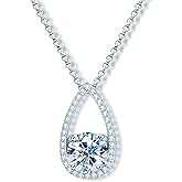 AINUOSHI 925 Sterling Silver Moissanite Necklace for Women 1CT/2CT/3CT D Color VVS1 Clarity Round Cut Moissanite Halo Set on Pear Shape Heart Back Pendant Necklace with GRA Certificate, Birthday Gift, Anniversary Present, Jewelry Gifts for Wife, Girlfriend, Mom